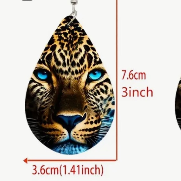 TIGER EYES Wooden Pendant Wired Pierced Earrings - Picture 3 of 4